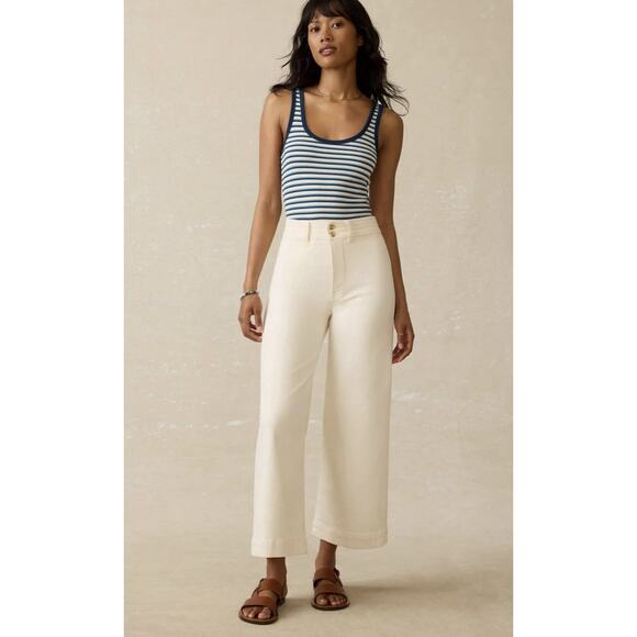 Faherty Stretch Terry Harbor Ankle High Rise Wide Leg Pants Egret Coastal Boho - Picture 1 of 14